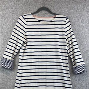 BODEN nautical tee shirt Dress S/M preppy white blue flip cuff stretchy casual